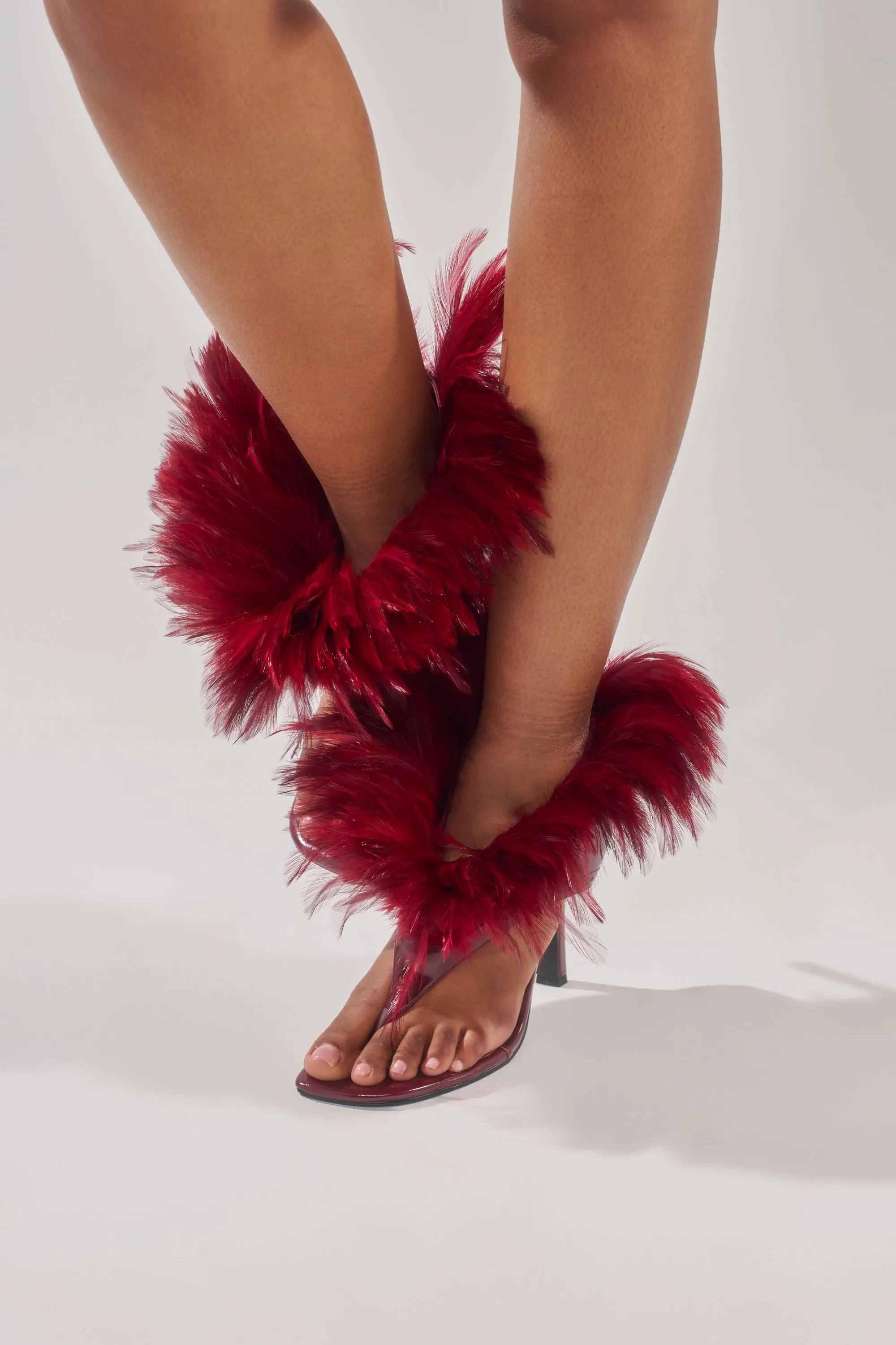 AKIRA GOLD ELIZAVETA BURGUNDY FEATHER THONG SANDAL sold by AKIRA product image thumbnail 2
