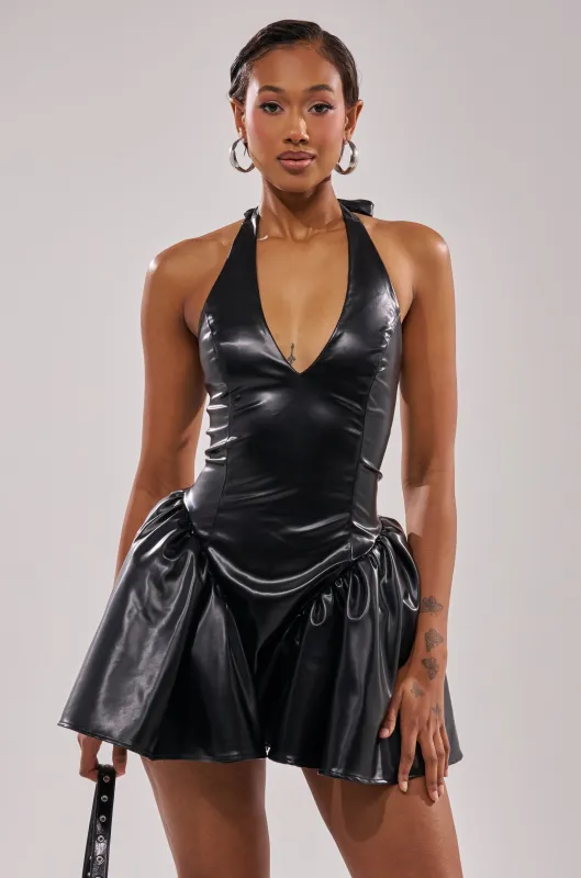 ALL FOR LOVE PU MINI DRESS IN BLACK sold by AKIRA