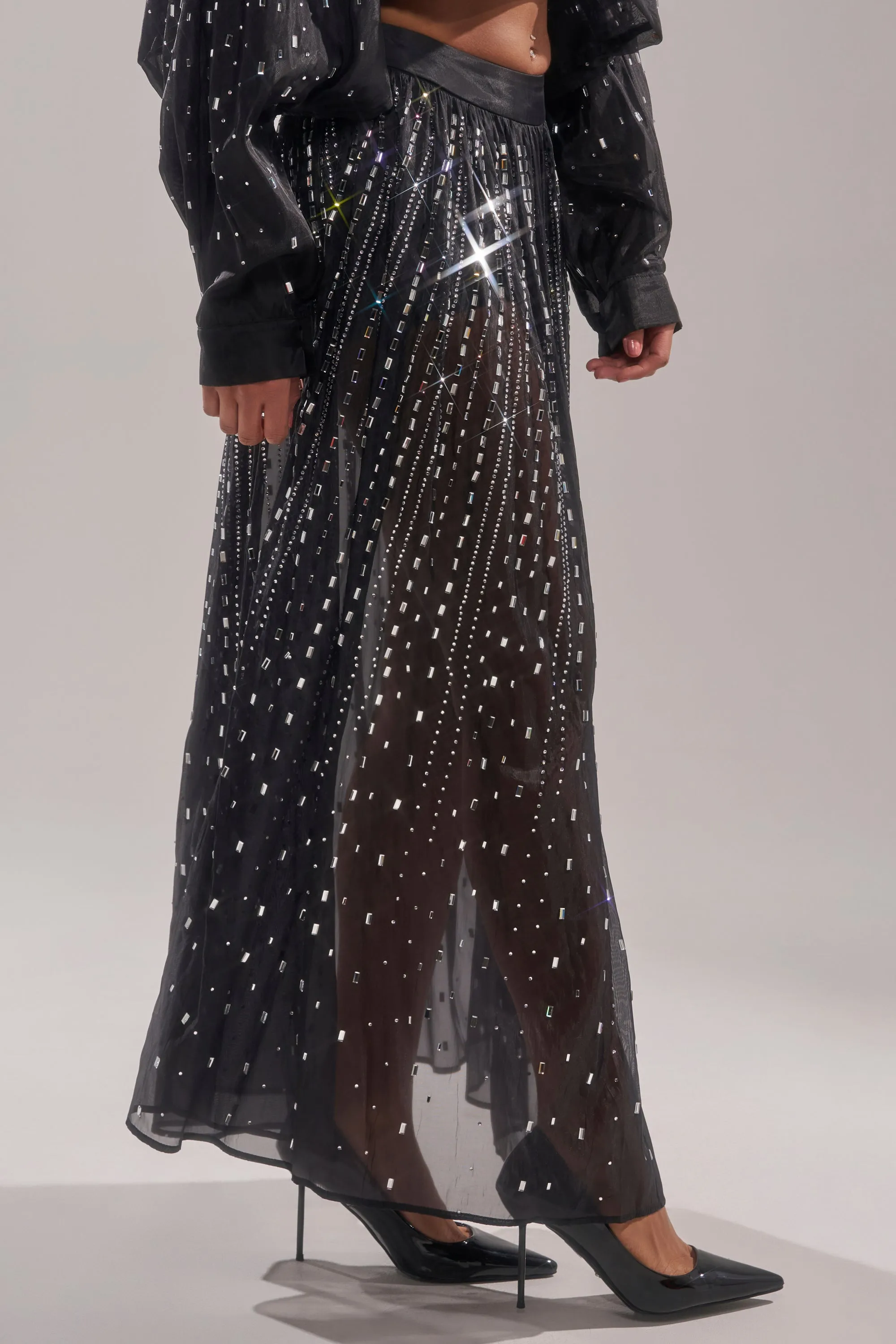 DANCING QUEEN RHINESTONE MESH MAXI SKIRT sold by AKIRA product image thumbnail 4