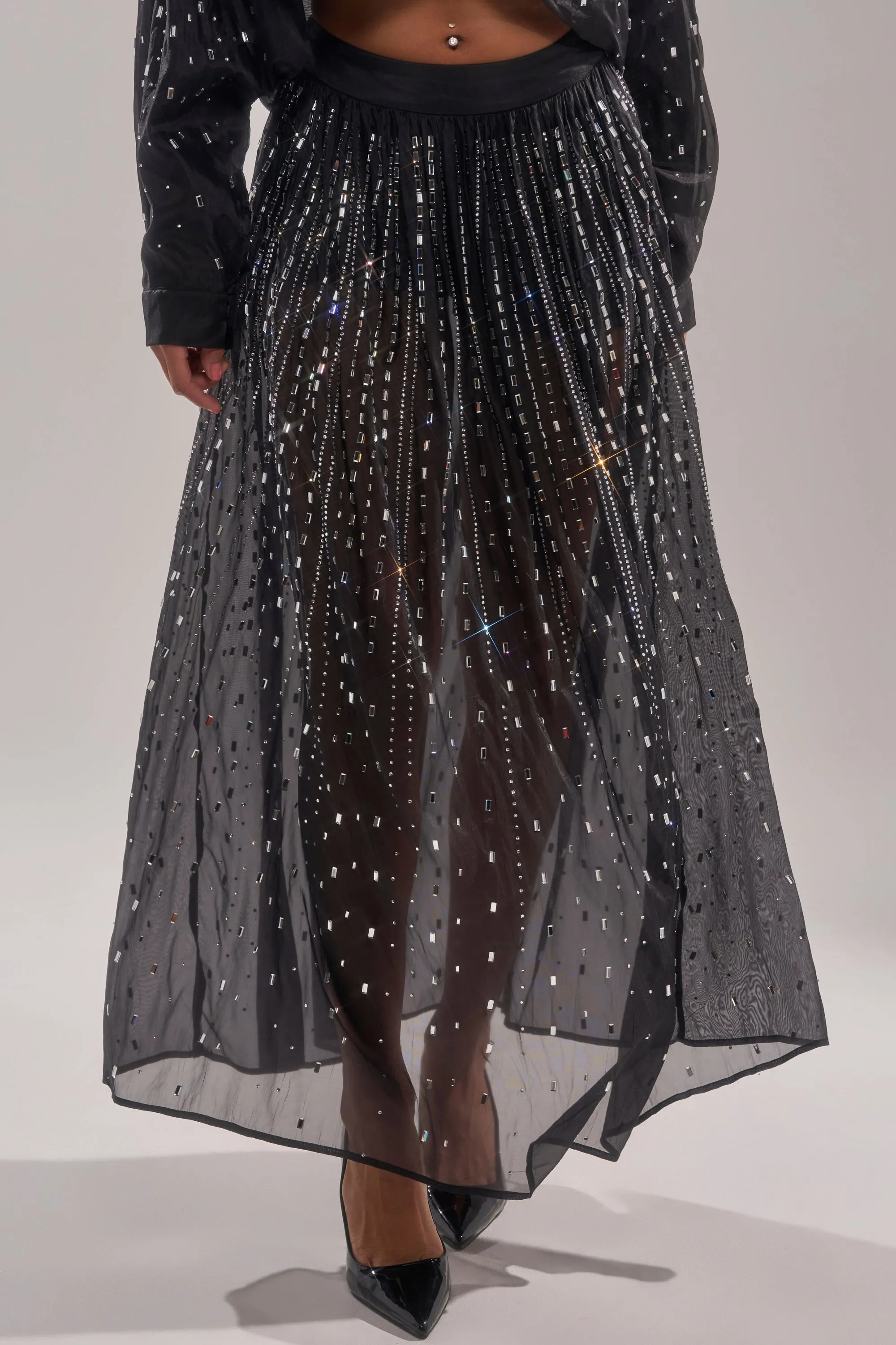 DANCING QUEEN RHINESTONE MESH MAXI SKIRT sold by AKIRA product image thumbnail 2