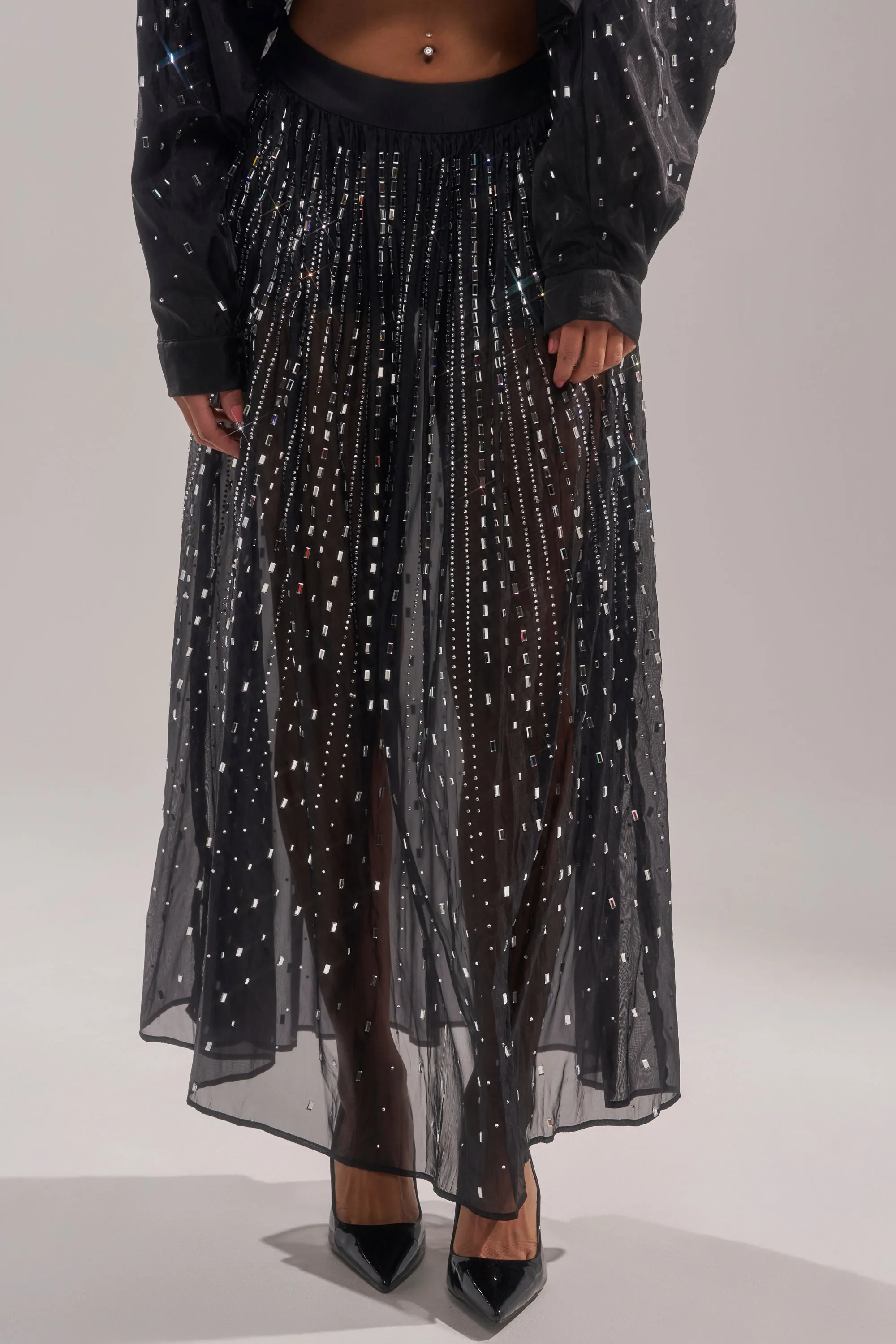 DANCING QUEEN RHINESTONE MESH MAXI SKIRT sold by AKIRA product image thumbnail 3
