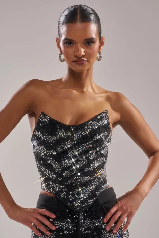 TIME TO CELEBRATE AND DANCE RHINESTONE CORSET sold by AKIRA