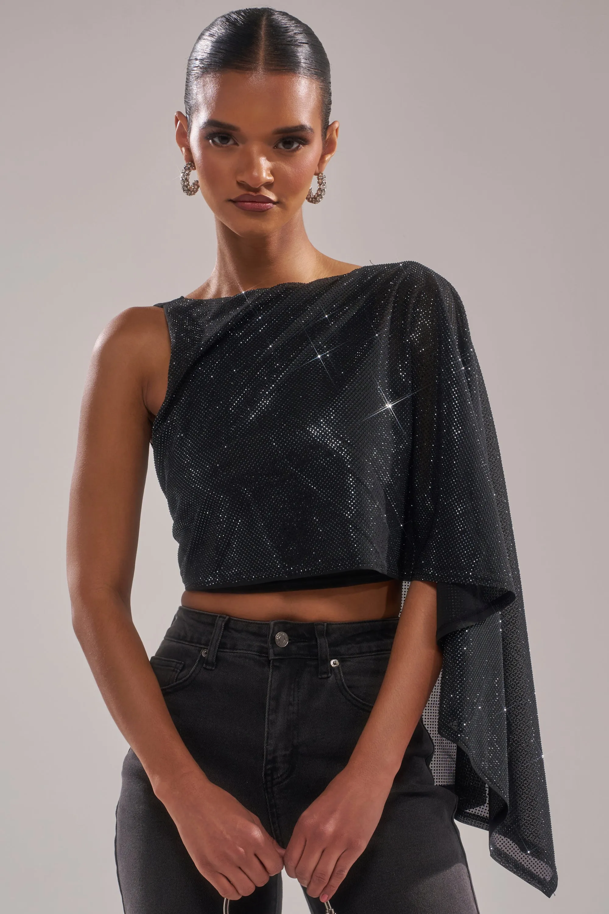 TOO HOT FOR YOU RHINESTONE MESH TOP sold by AKIRA