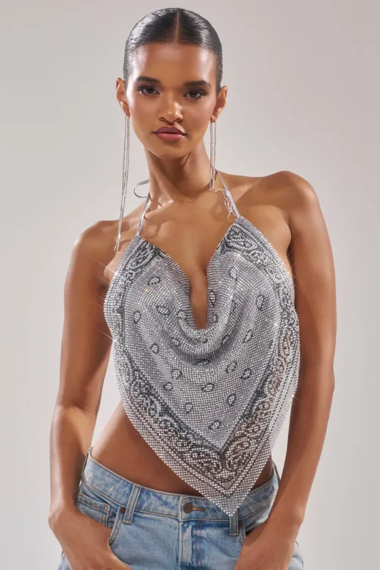 FREESTYLE RHINESTONE COWL NECK TOP sold by AKIRA