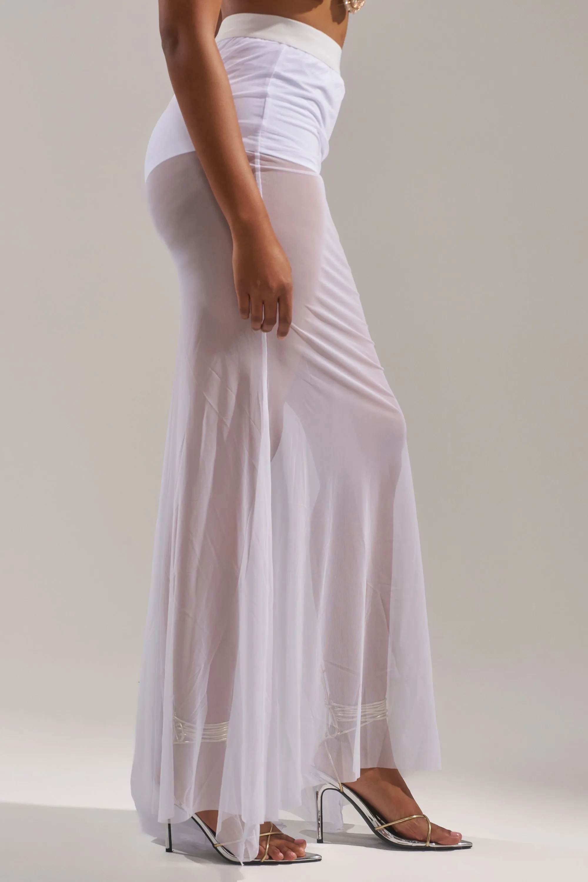 DANCING QUEEN MESH MAXI SKIRT IN WHITE sold by AKIRA product image thumbnail 4