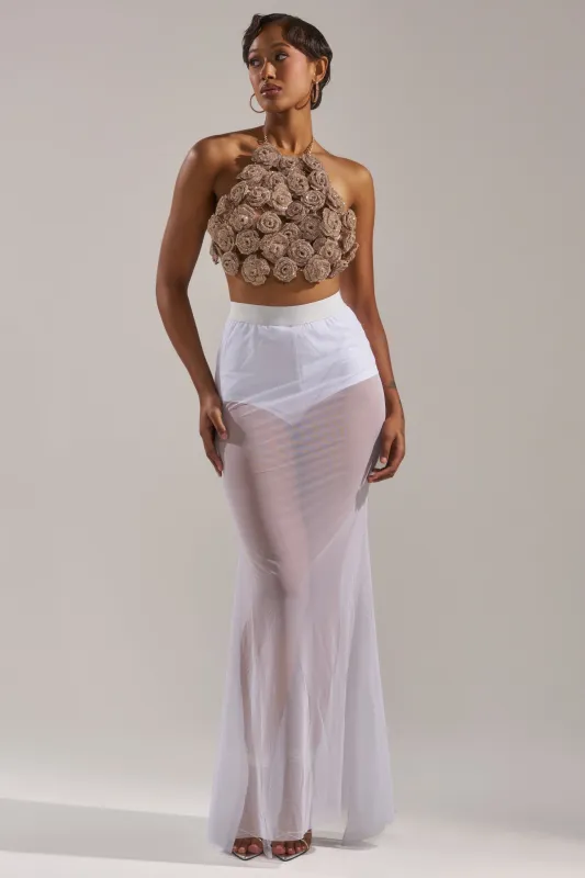 DANCING QUEEN MESH MAXI SKIRT IN WHITE sold by AKIRA