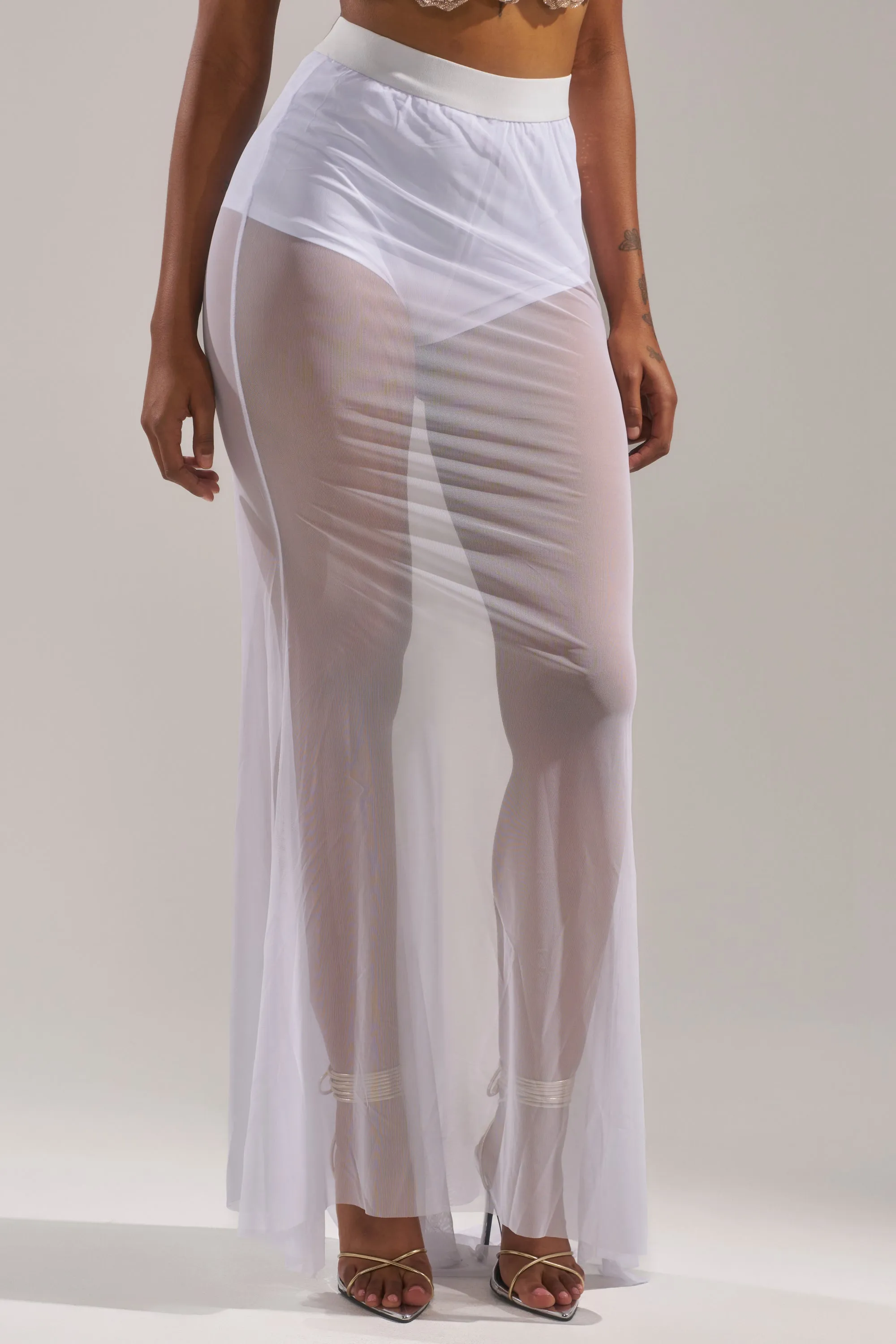 DANCING QUEEN MESH MAXI SKIRT IN WHITE sold by AKIRA product image thumbnail 2