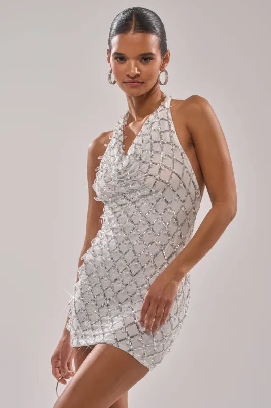 DRIPPED OUT RHINESTONE MINI DRESS sold by AKIRA