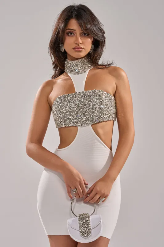 RICH AF RHINESTONE CUTOUT MINI DRESS sold by AKIRA