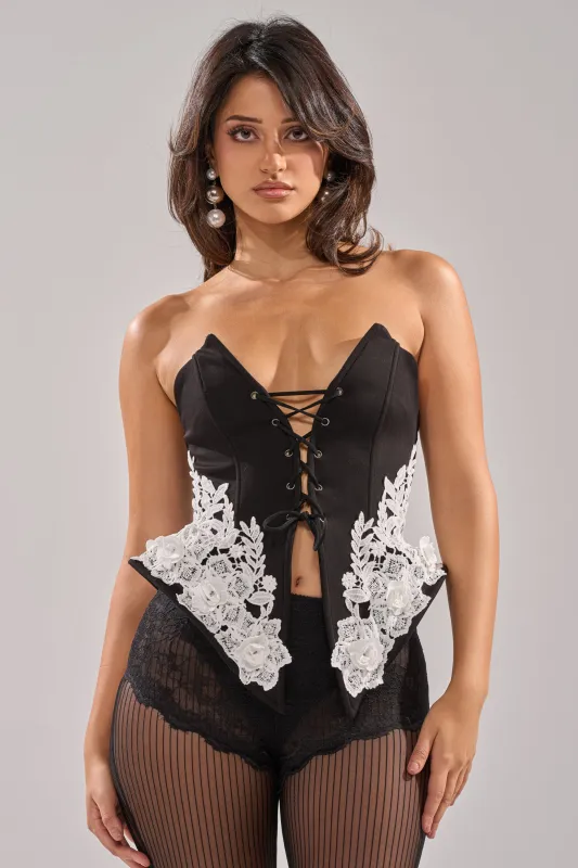 EVENING ATTIRE LACE TRIM CORSET TOP sold by AKIRA