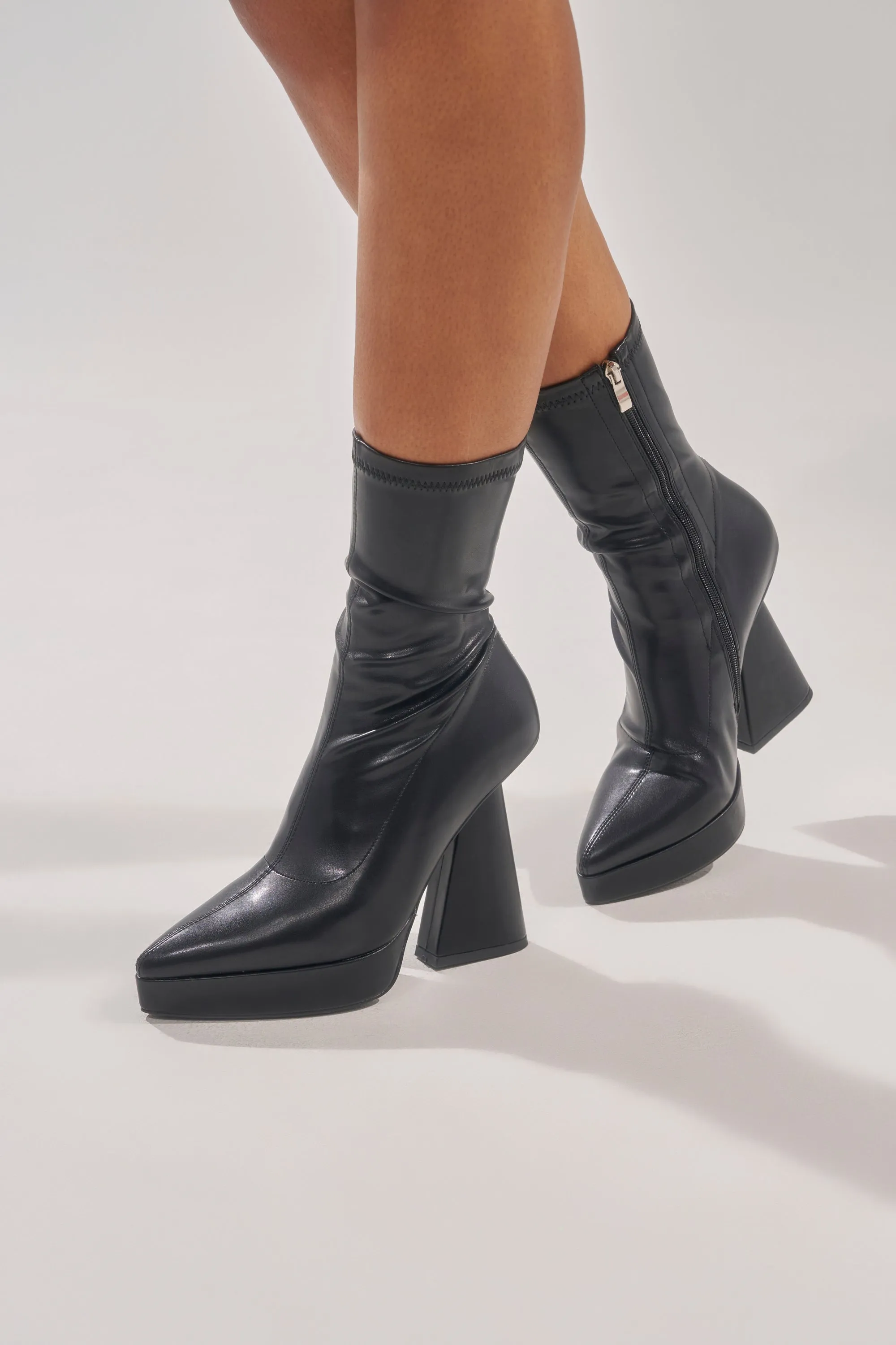 AZALEA WANG SAXTON BLACK PU CHUNKY POINTED TOE BOOTIE sold by AKIRA product image thumbnail 2