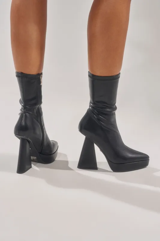 AZALEA WANG SAXTON BLACK PU CHUNKY POINTED TOE BOOTIE sold by AKIRA