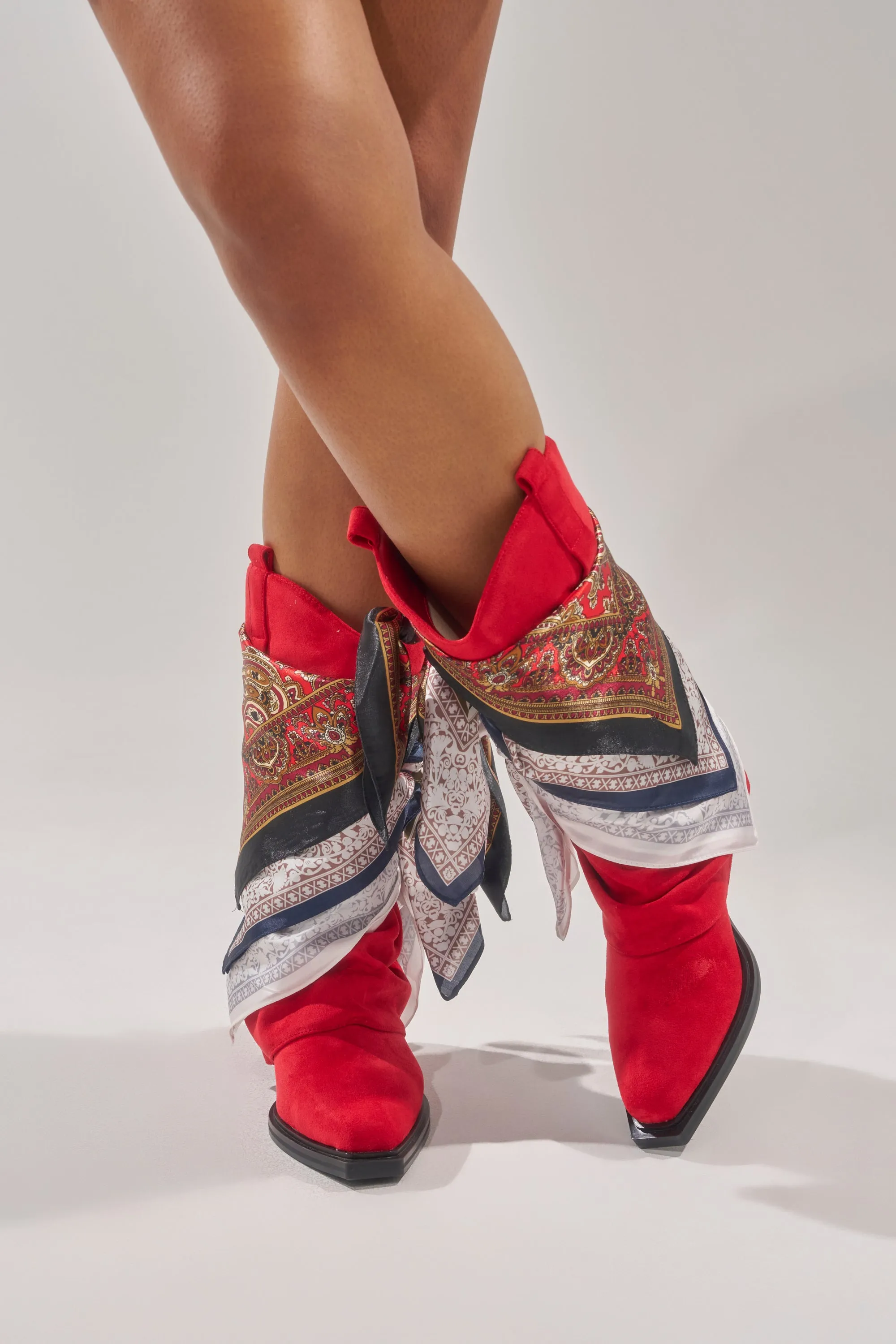 AZALEA WANG COBALT RED FAUX SUEDE SCARF EMBELLISHED WESTERN BOOTIE sold by AKIRA product image thumbnail 3