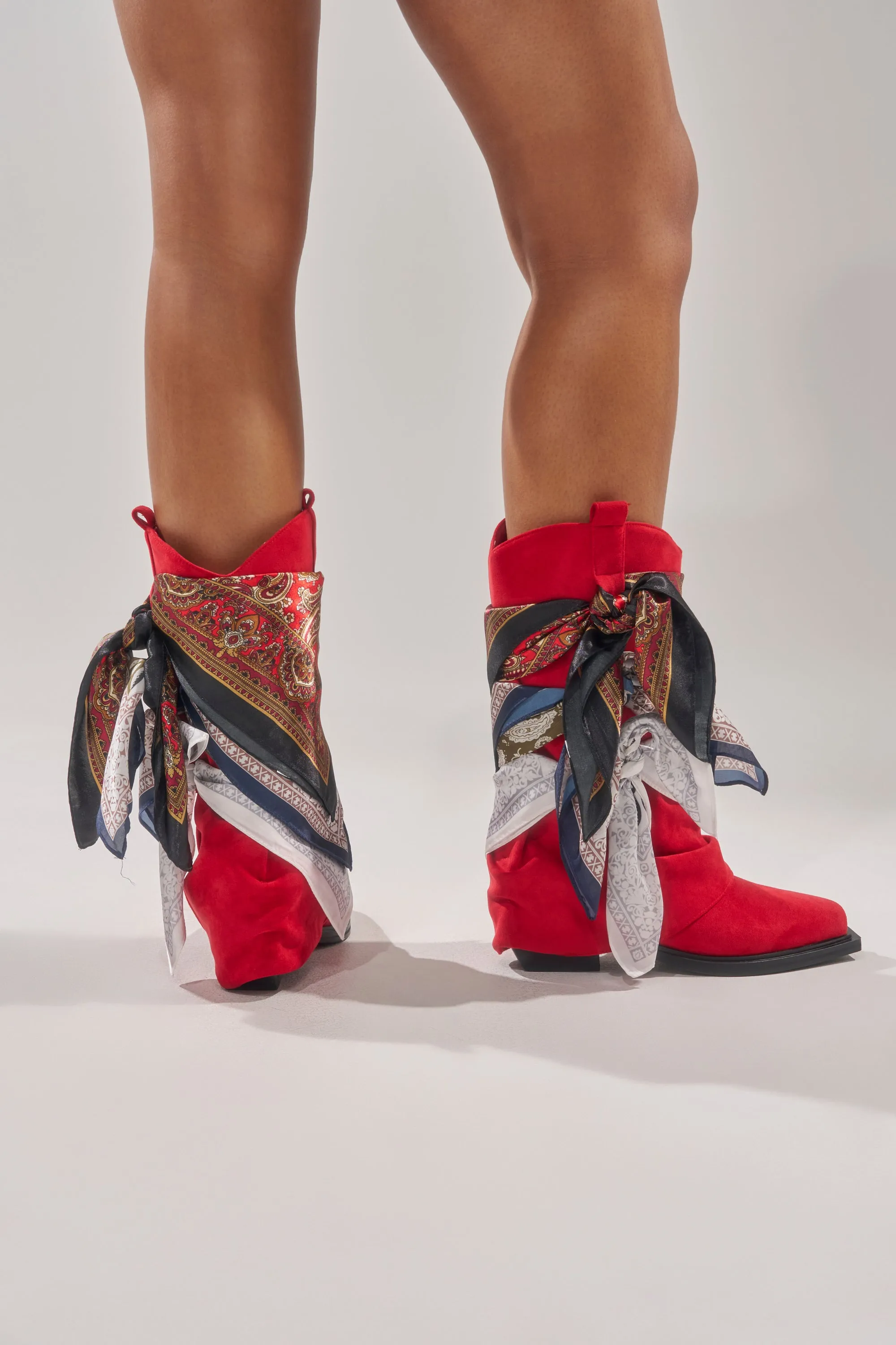AZALEA WANG COBALT RED FAUX SUEDE SCARF EMBELLISHED WESTERN BOOTIE sold by AKIRA product image thumbnail 4