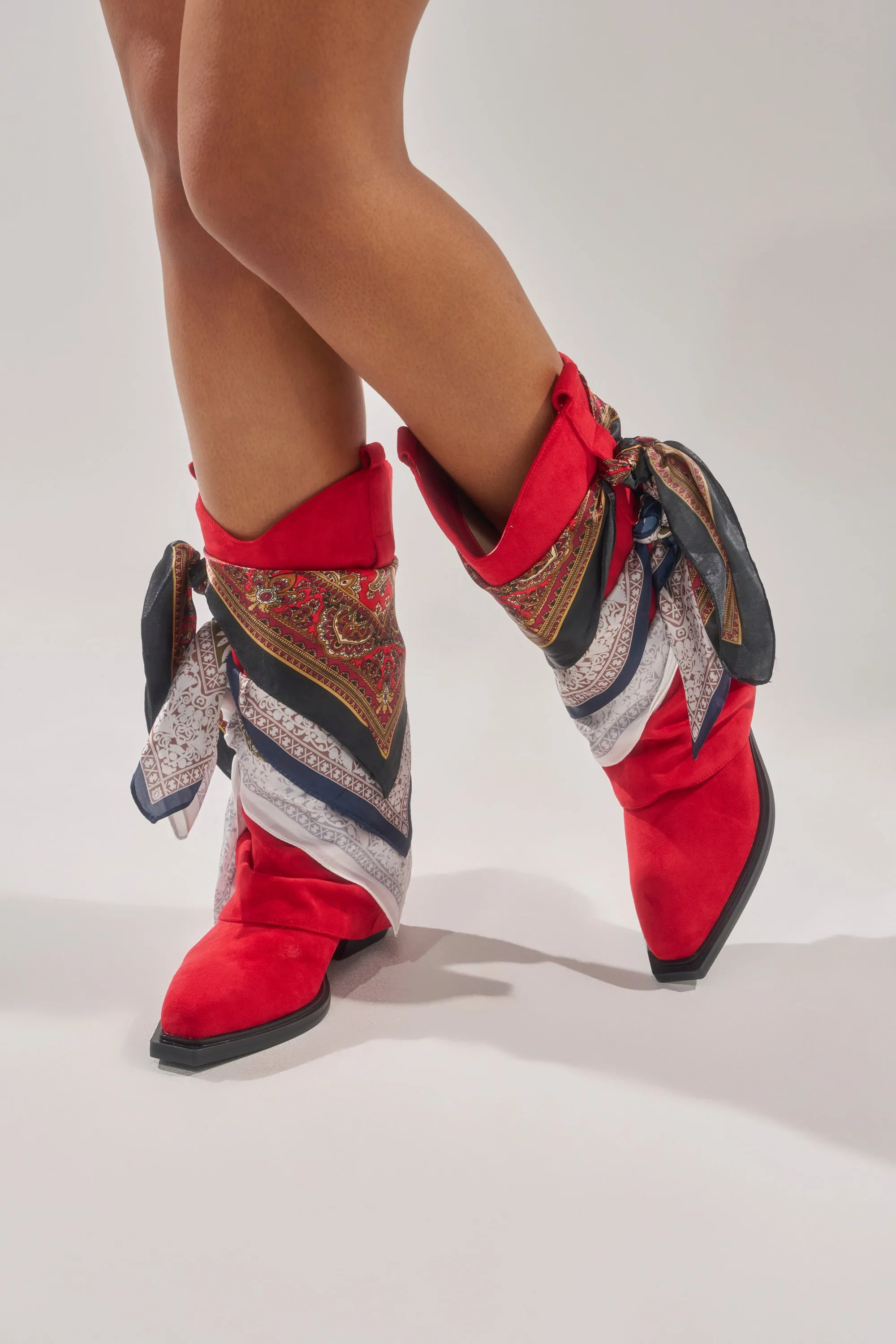 AZALEA WANG COBALT RED FAUX SUEDE SCARF EMBELLISHED WESTERN BOOTIE sold by AKIRA product image thumbnail 2