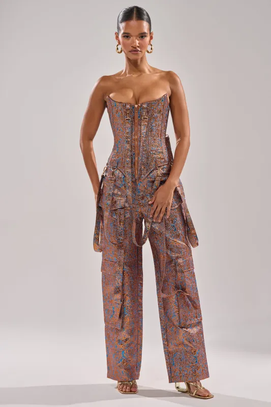 CHECK IT OUT BROCADE BRONZE TROUSER sold by AKIRA