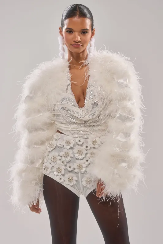 PARK AVE FEATHER BOLERO sold by AKIRA