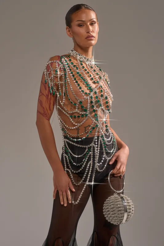 DANCING QUEEN RHINESTONE CHAIN TOP sold by AKIRA