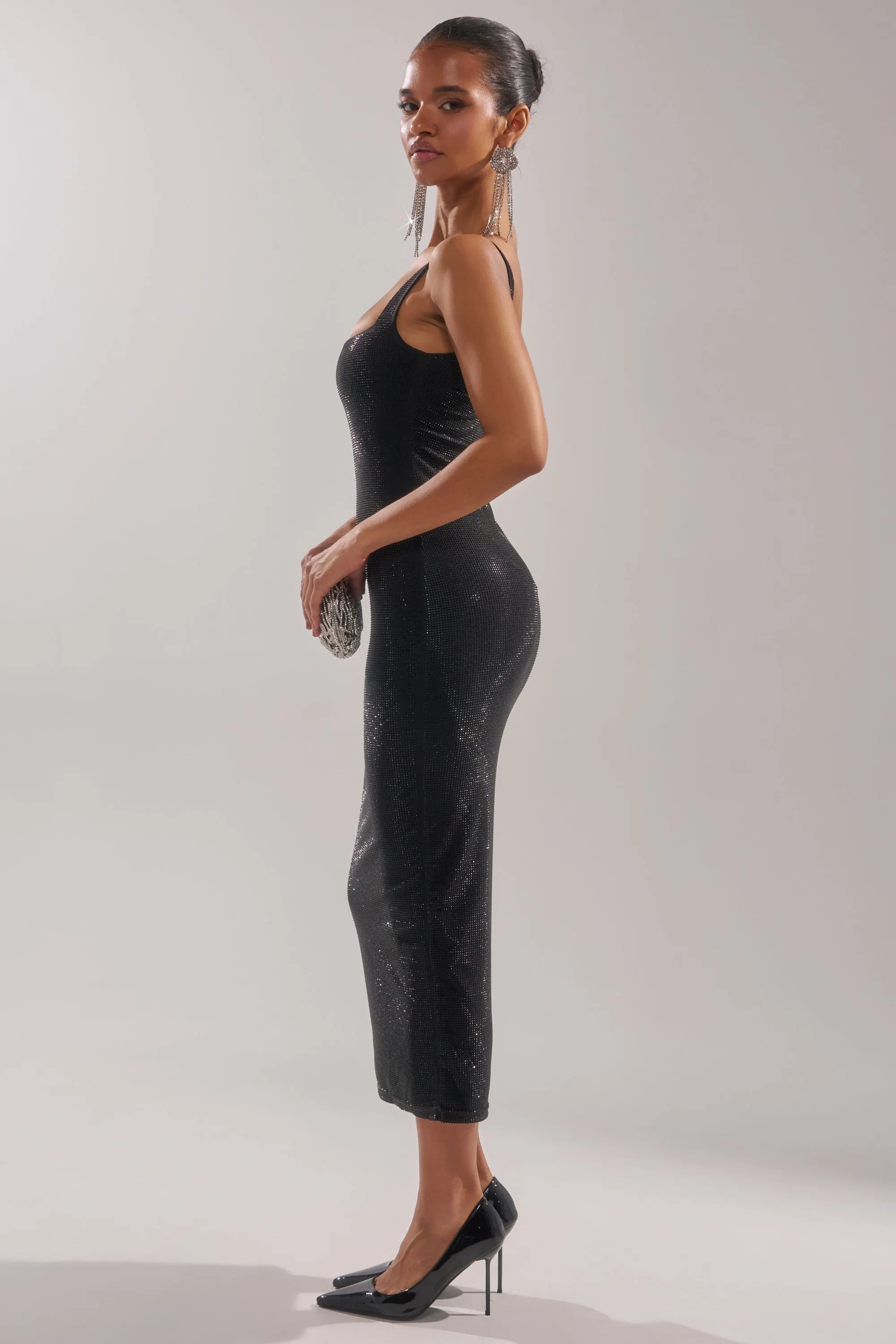 CLASSY BUT SASSY RHINESTONE MIDI DRESS IN BLACK sold by AKIRA product image thumbnail 4