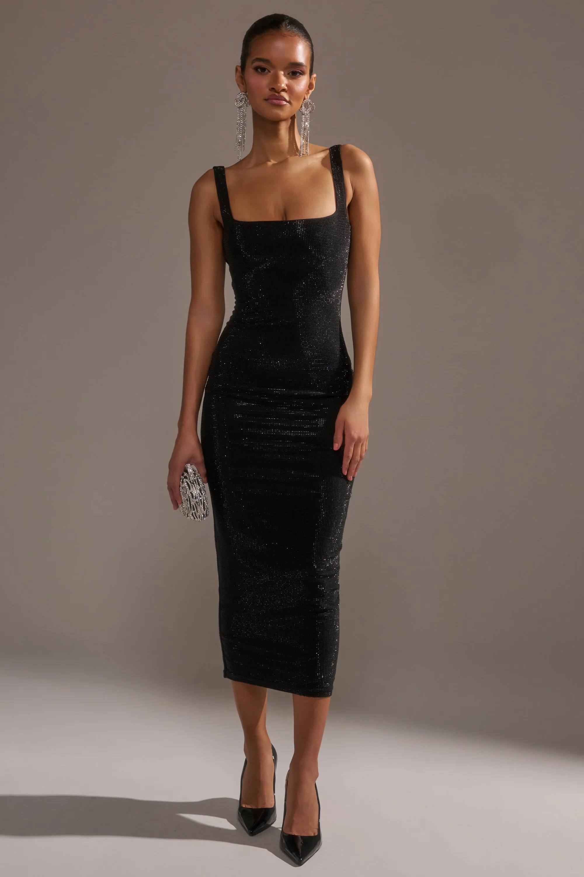 CLASSY BUT SASSY RHINESTONE MIDI DRESS IN BLACK sold by AKIRA product image thumbnail 2