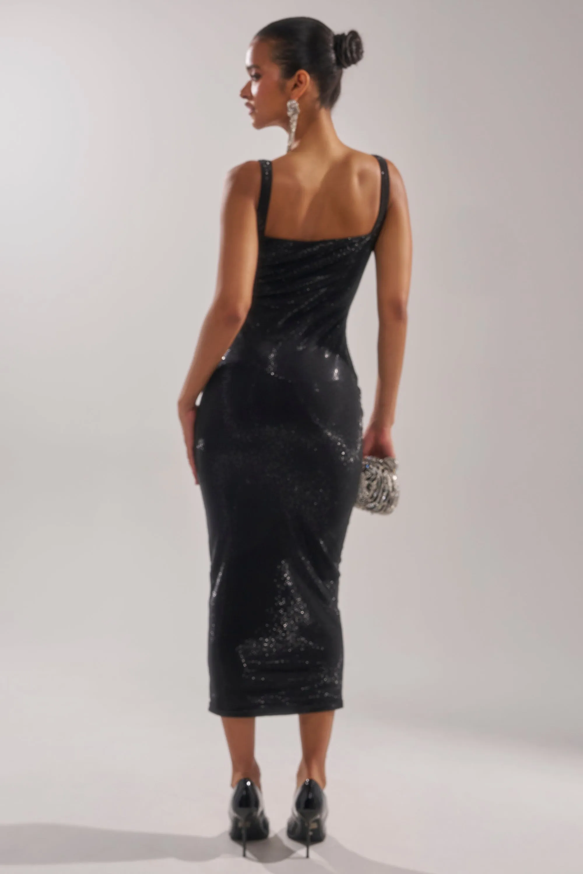 CLASSY BUT SASSY RHINESTONE MIDI DRESS IN BLACK sold by AKIRA product image thumbnail 5