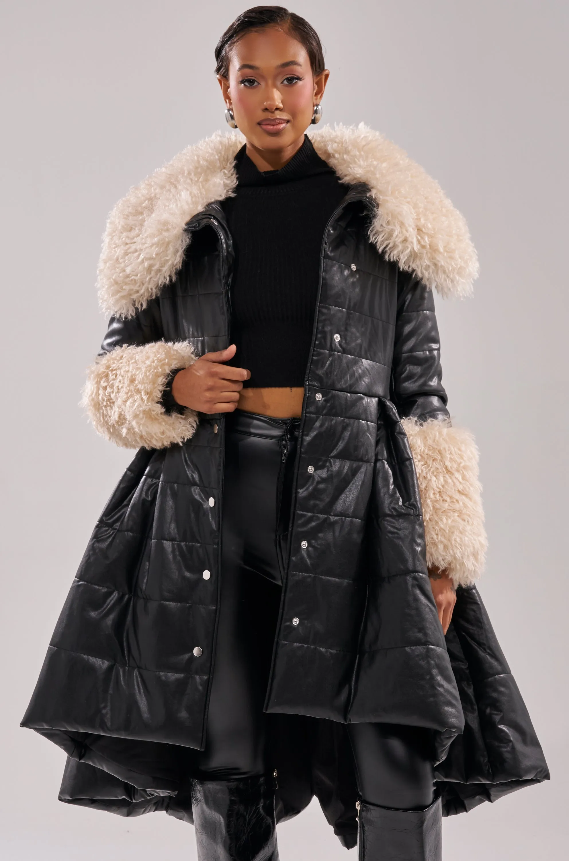 MIDTOWN PEPLUM PUFFER IN FAUX LEATHER sold by AKIRA product image thumbnail 3