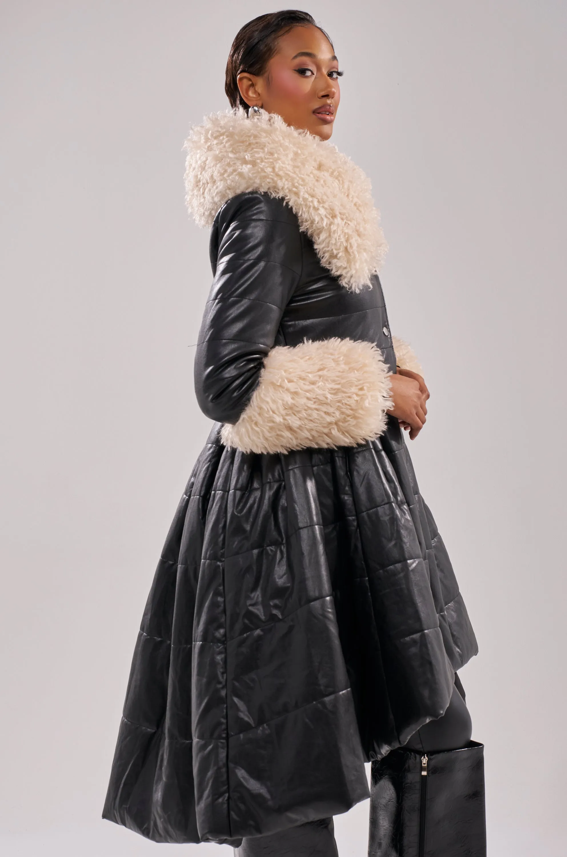 MIDTOWN PEPLUM PUFFER IN FAUX LEATHER sold by AKIRA product image thumbnail 4