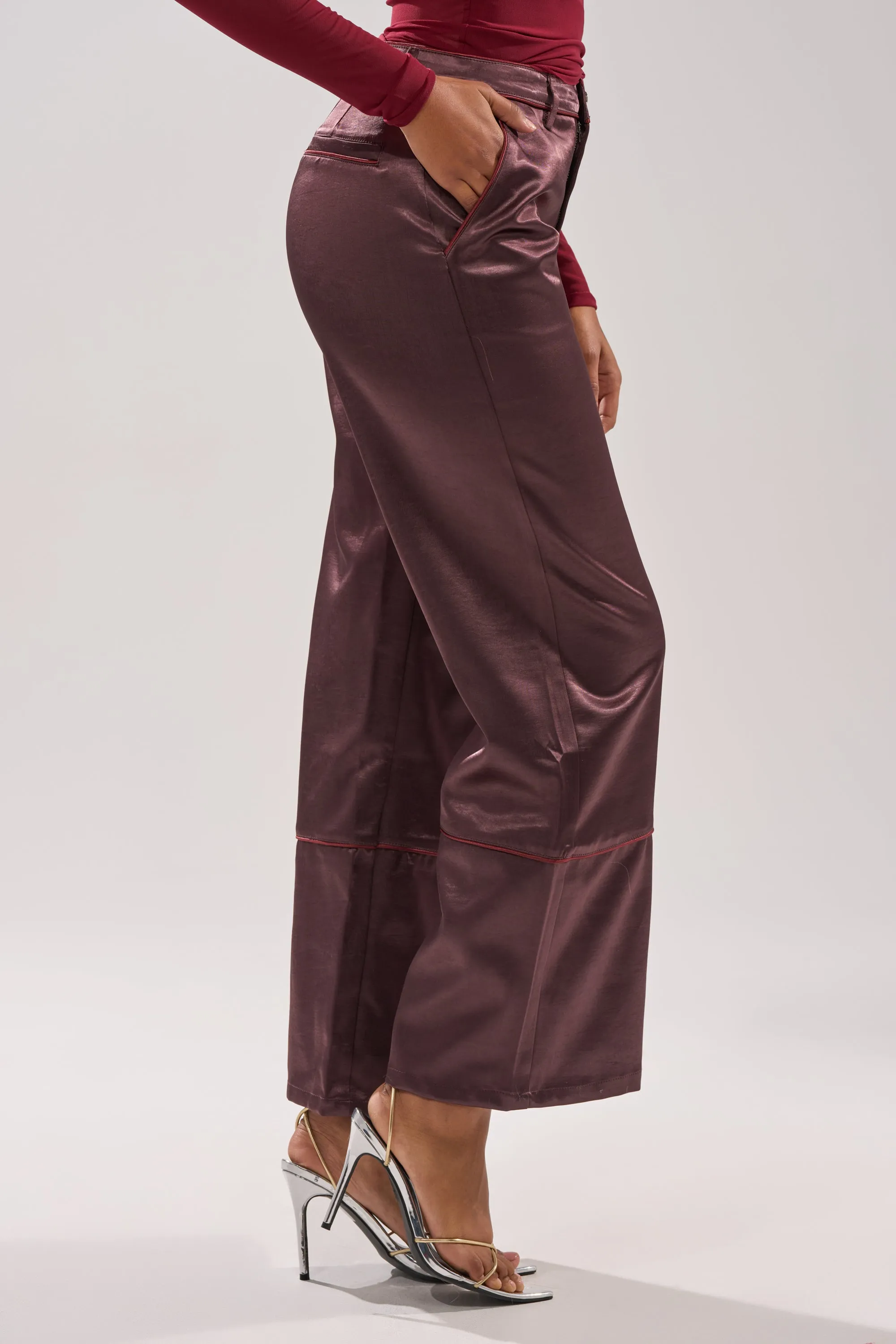 SLOW DOWN SATIN TROUSER sold by AKIRA product image thumbnail 4