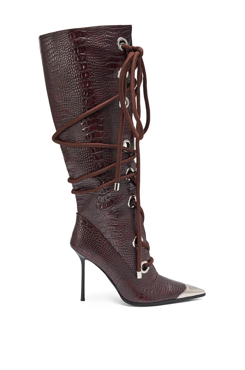 AKIRA GOLD PANTOUM CHOCOLATE CROC STILETTO BOOT sold by AKIRA product image thumbnail 4