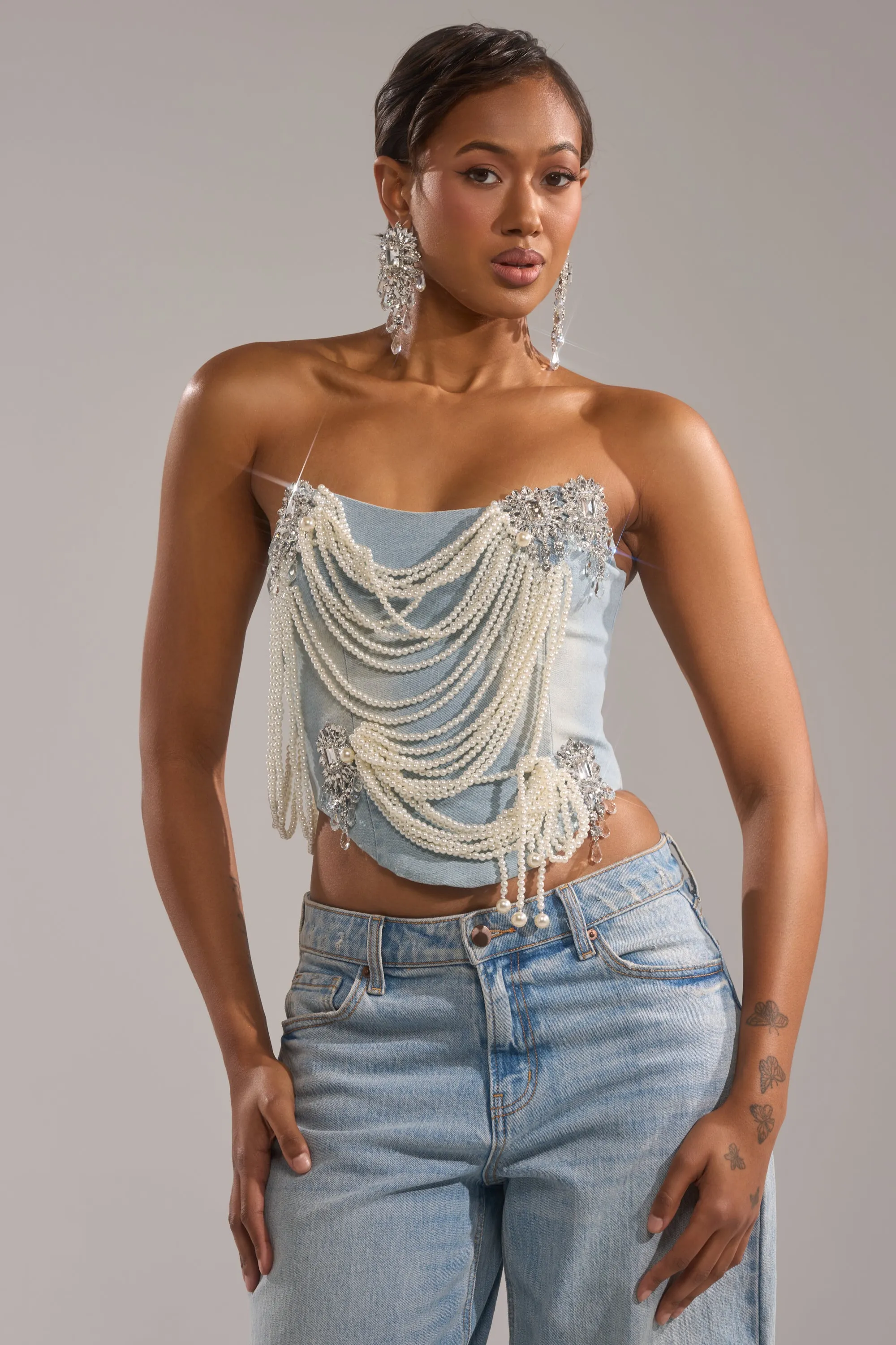 PEARL QUEEN DENIM CORSET sold by AKIRA product image thumbnail 3