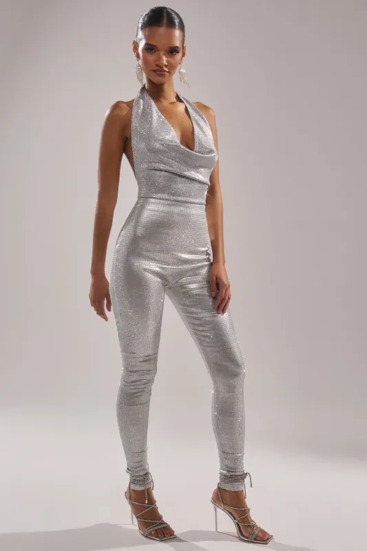 DANCE THE NIGHT AWAY RHINESTONE JUMPSUIT sold by AKIRA