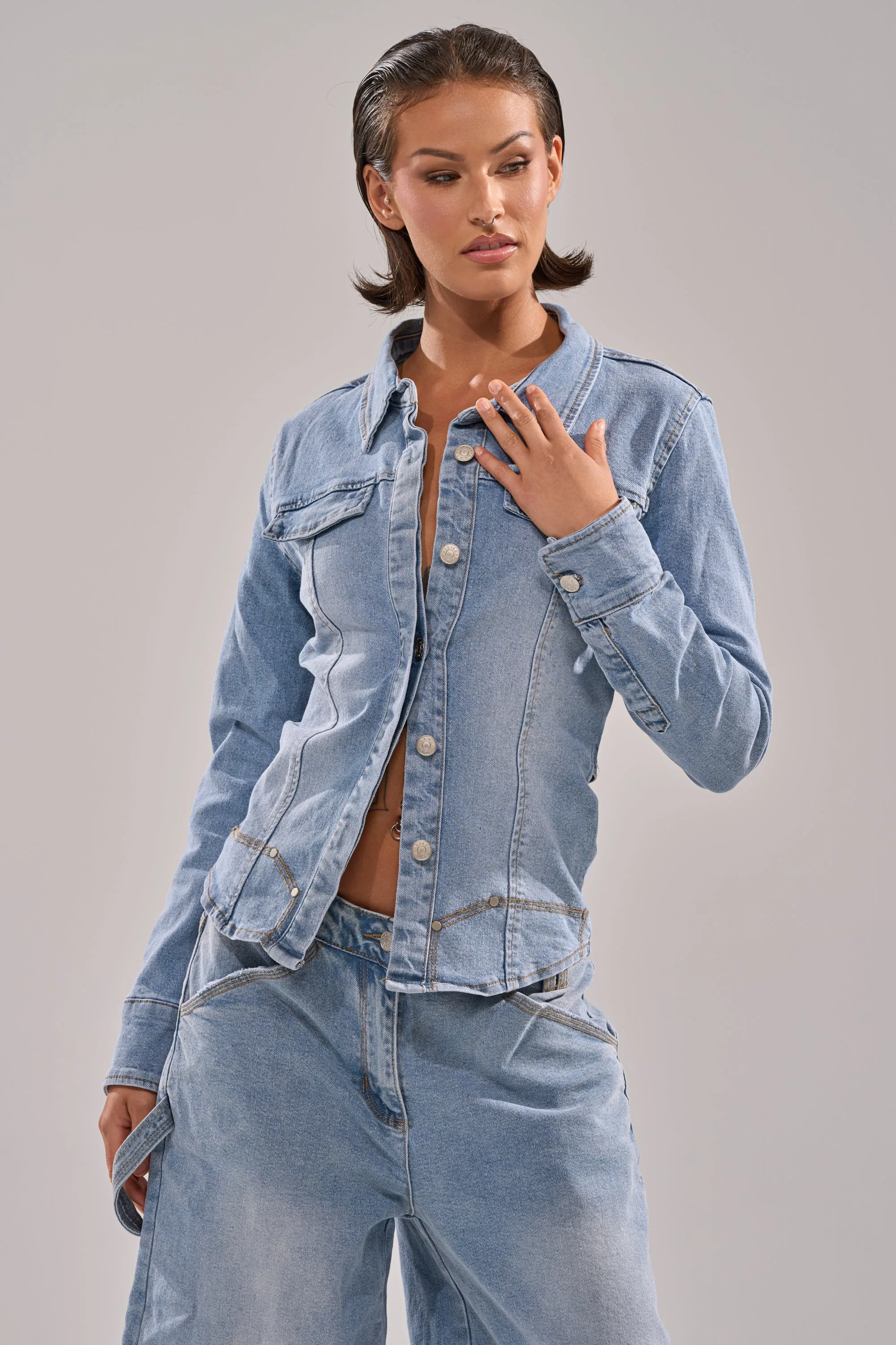 ROCK MY WORLD DENIM BUTTON DOWN sold by AKIRA product image thumbnail 3