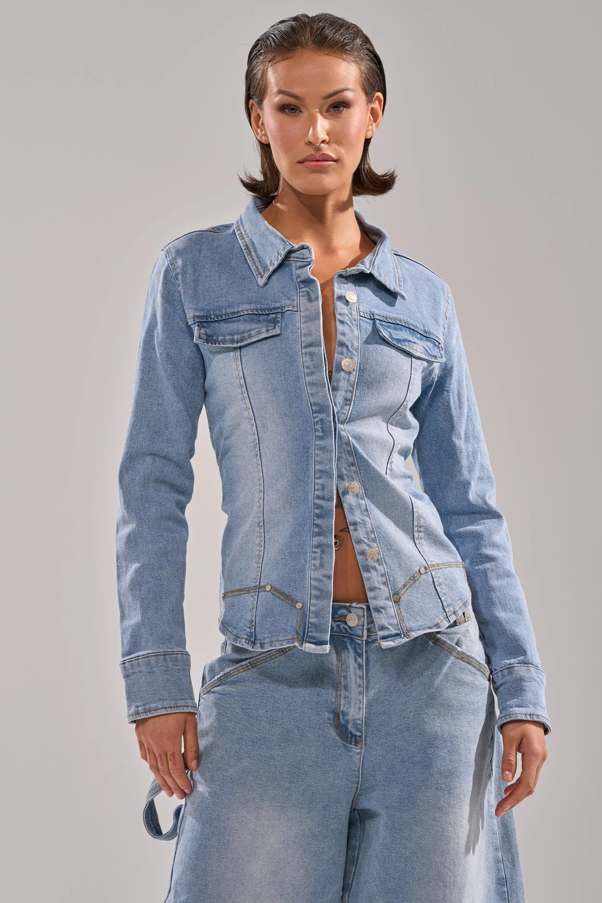 ROCK MY WORLD DENIM BUTTON DOWN sold by AKIRA