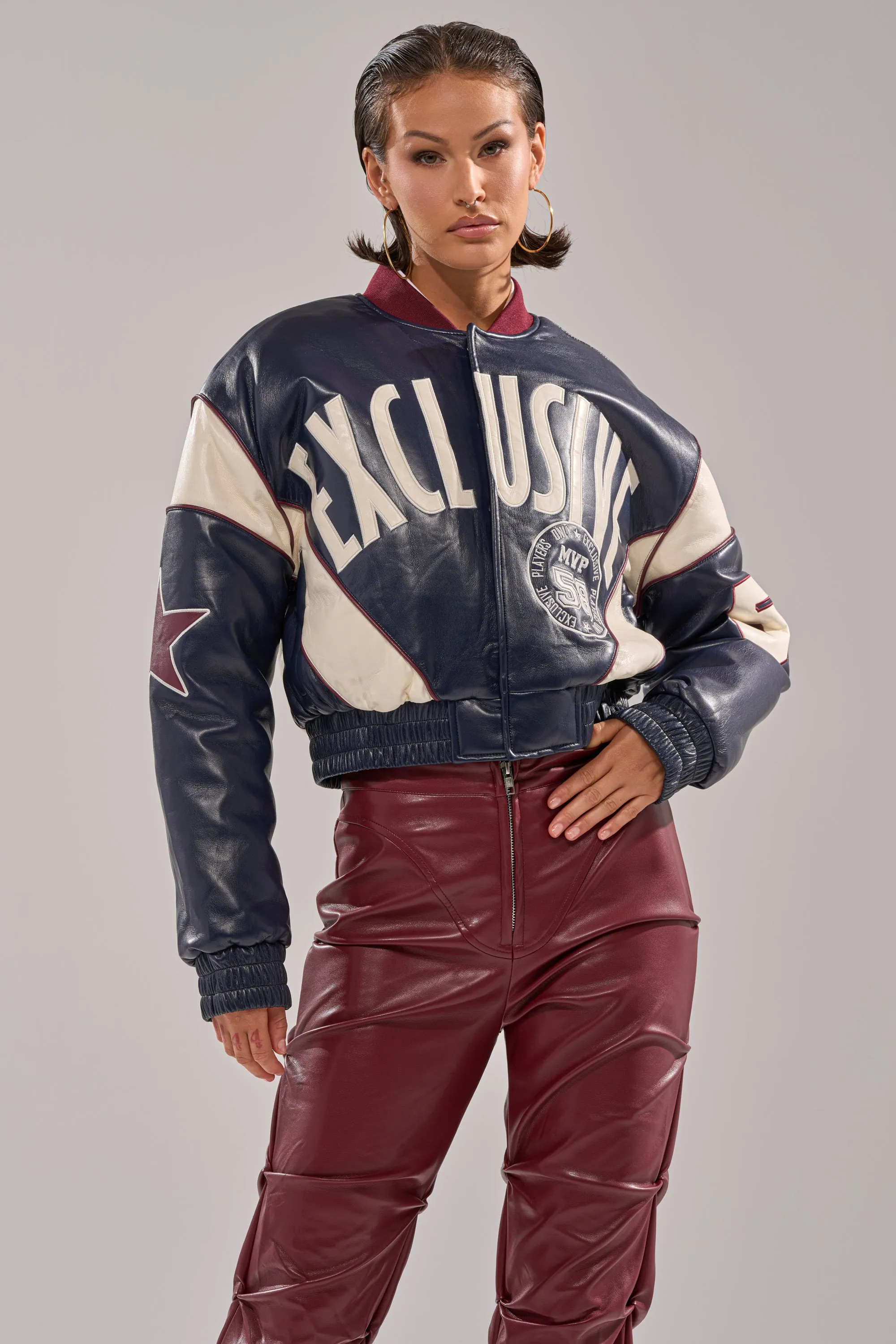 BUTTER LUXE VARSITY BOMBER sold by AKIRA product image thumbnail 4