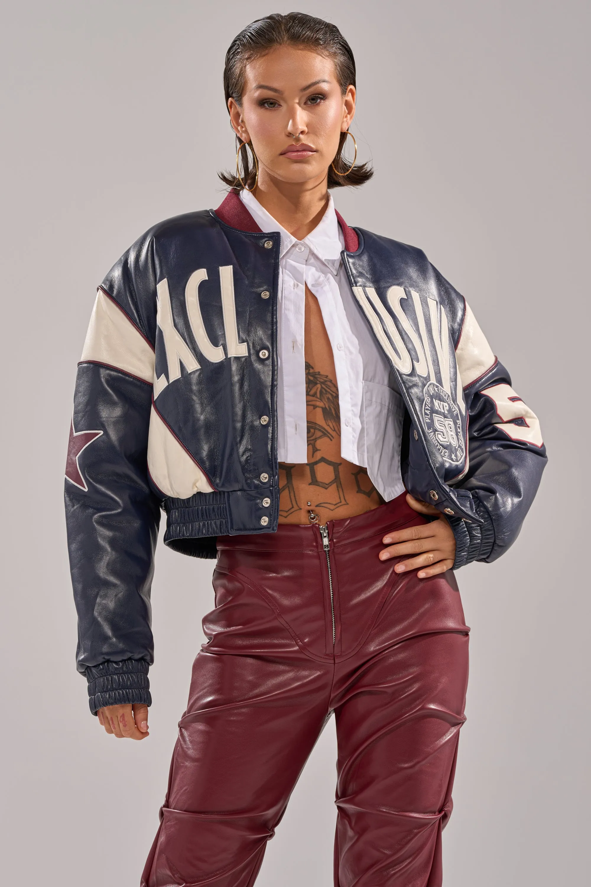 BUTTER LUXE VARSITY BOMBER sold by AKIRA product image thumbnail 3