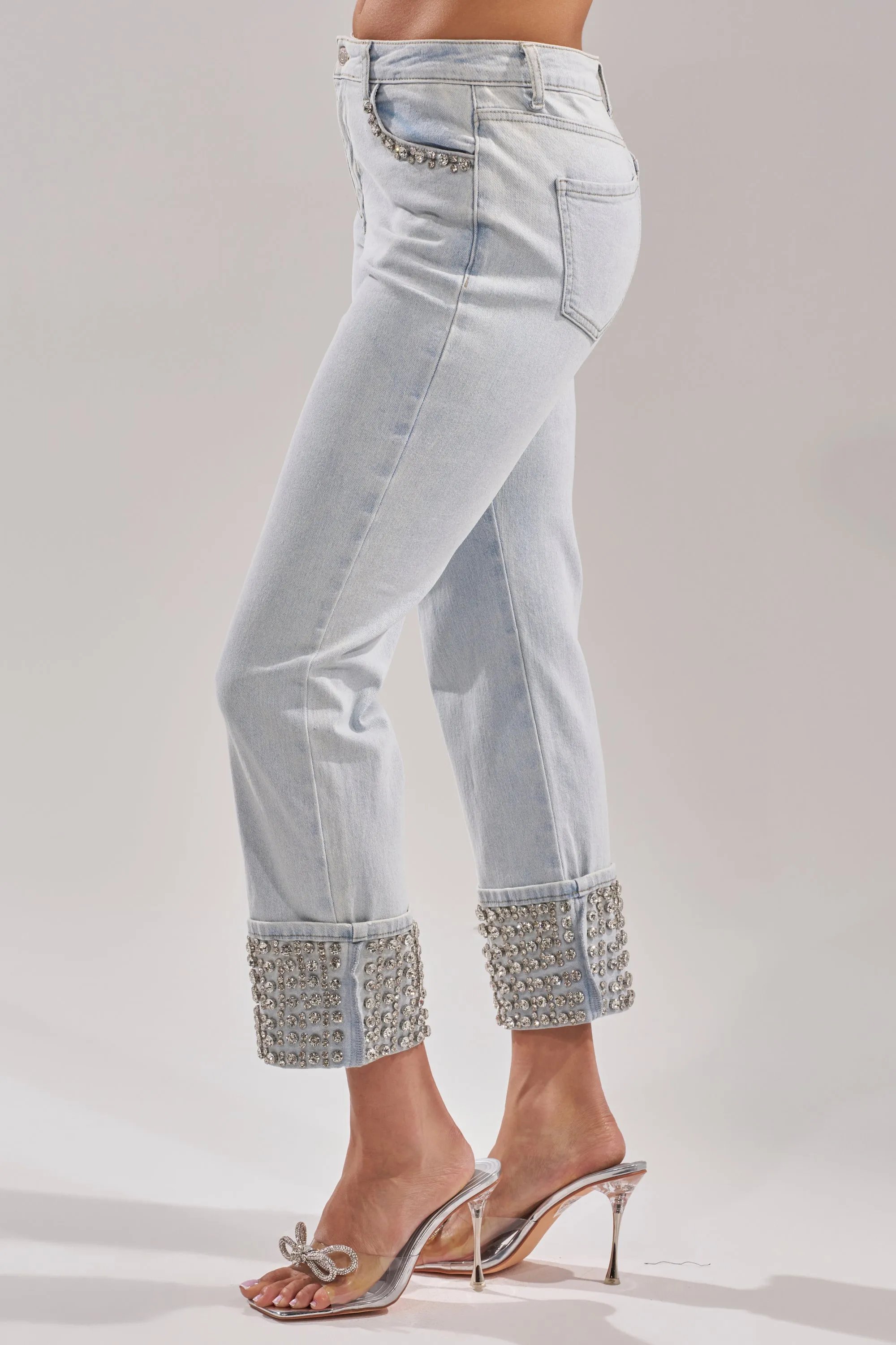 HANNI RHINESTONE DENIM CROPPED PANT sold by AKIRA product image thumbnail 4