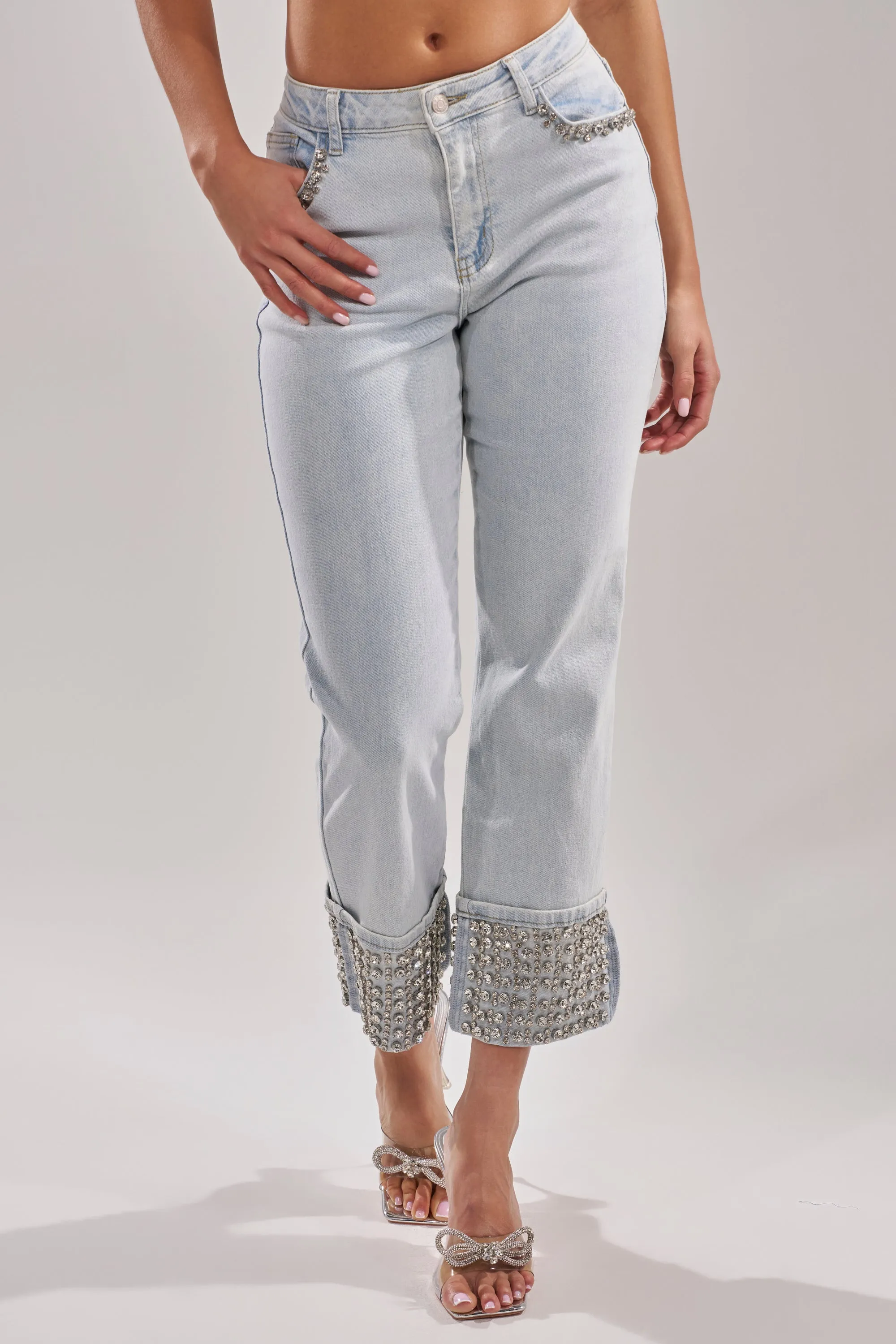 HANNI RHINESTONE DENIM CROPPED PANT sold by AKIRA product image thumbnail 3