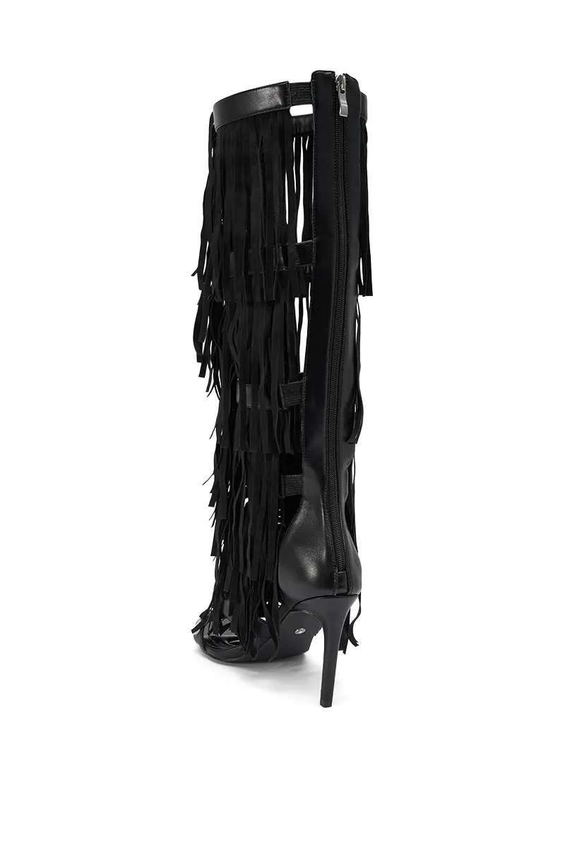 AZALEA WANG SAMEYANA BLACK FRINGE AND METAL STILETTO GLADIATOR SANDAL sold by AKIRA product image thumbnail 5