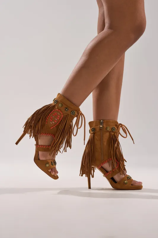 AZALEA WANG SALGADO FRINGE GLADIATOR STILETTO SANDAL made by Azalea Wang