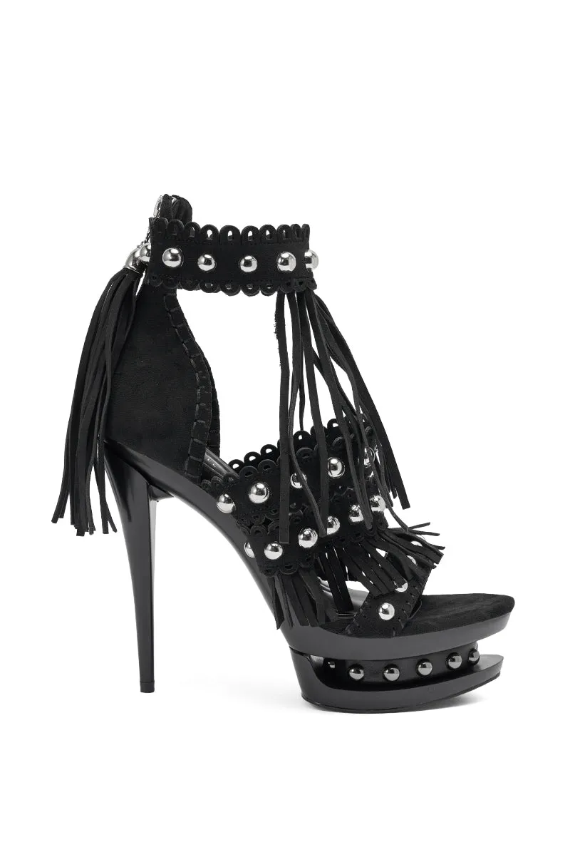 AKIRA GOLD MAROVA BLACK NOVELTY PLATFORM FRINGE EMBELLISHED SANDAL sold by AKIRA product image thumbnail 3