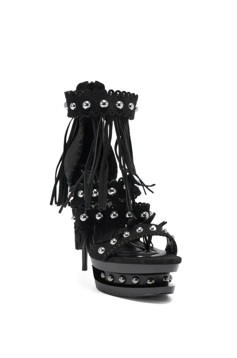 AKIRA GOLD MAROVA BLACK NOVELTY PLATFORM FRINGE EMBELLISHED SANDAL sold by AKIRA product image thumbnail 4