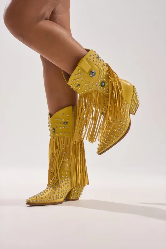AZALEA WANG GREYSON YELLOW RHINESTONE EMBELLISHED WESTERN BOOTIE sold by AKIRA
