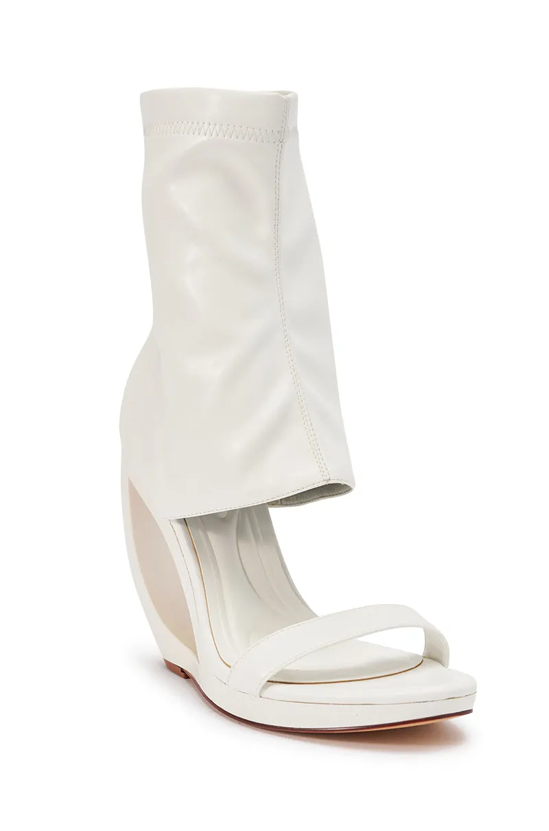 AKIRA GOLD DUMISANI WHITE WEDGE OPEN TOE BOOTIE sold by AKIRA product image thumbnail 5