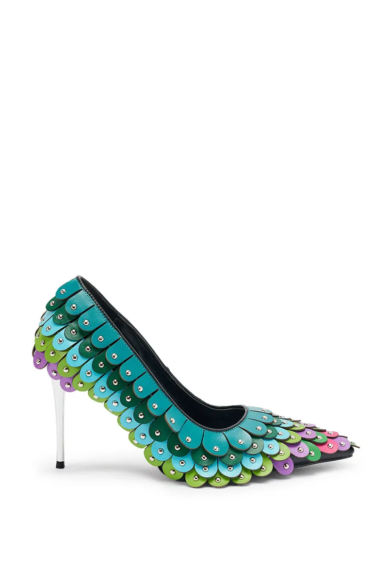 AZALEA WANG CRISTATUS GREEN MULTI COLOR TEXTURED STILETTO PUMP sold by AKIRA product image thumbnail 4
