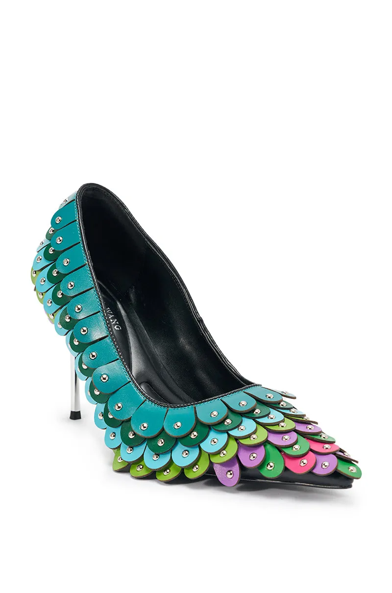 AZALEA WANG CRISTATUS GREEN MULTI COLOR TEXTURED STILETTO PUMP sold by AKIRA product image thumbnail 5