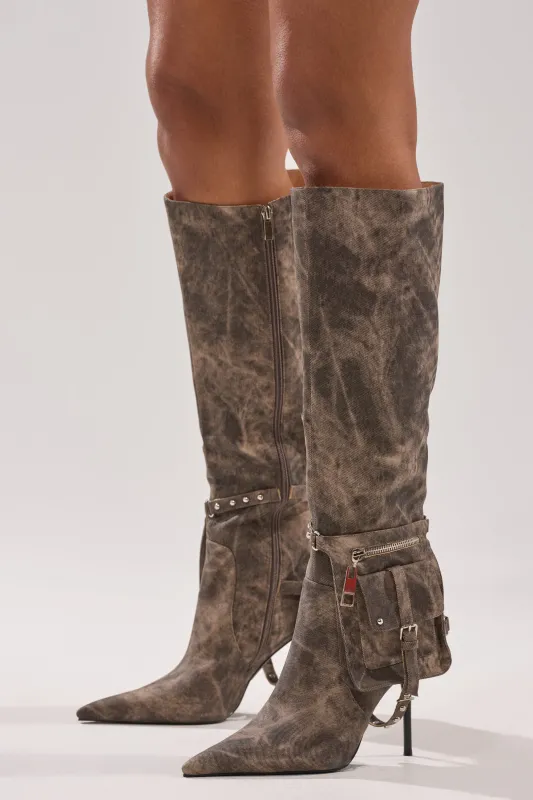 AZALEA WANG RONDEL BROWN MULTI DISTRESSED STILETTO BOOT sold by AKIRA