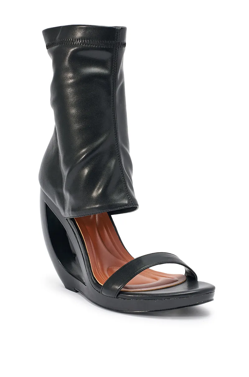 AKIRA GOLD DUMISANI BLACK WEDGE OPEN TOE BOOTIE sold by AKIRA product image thumbnail 4