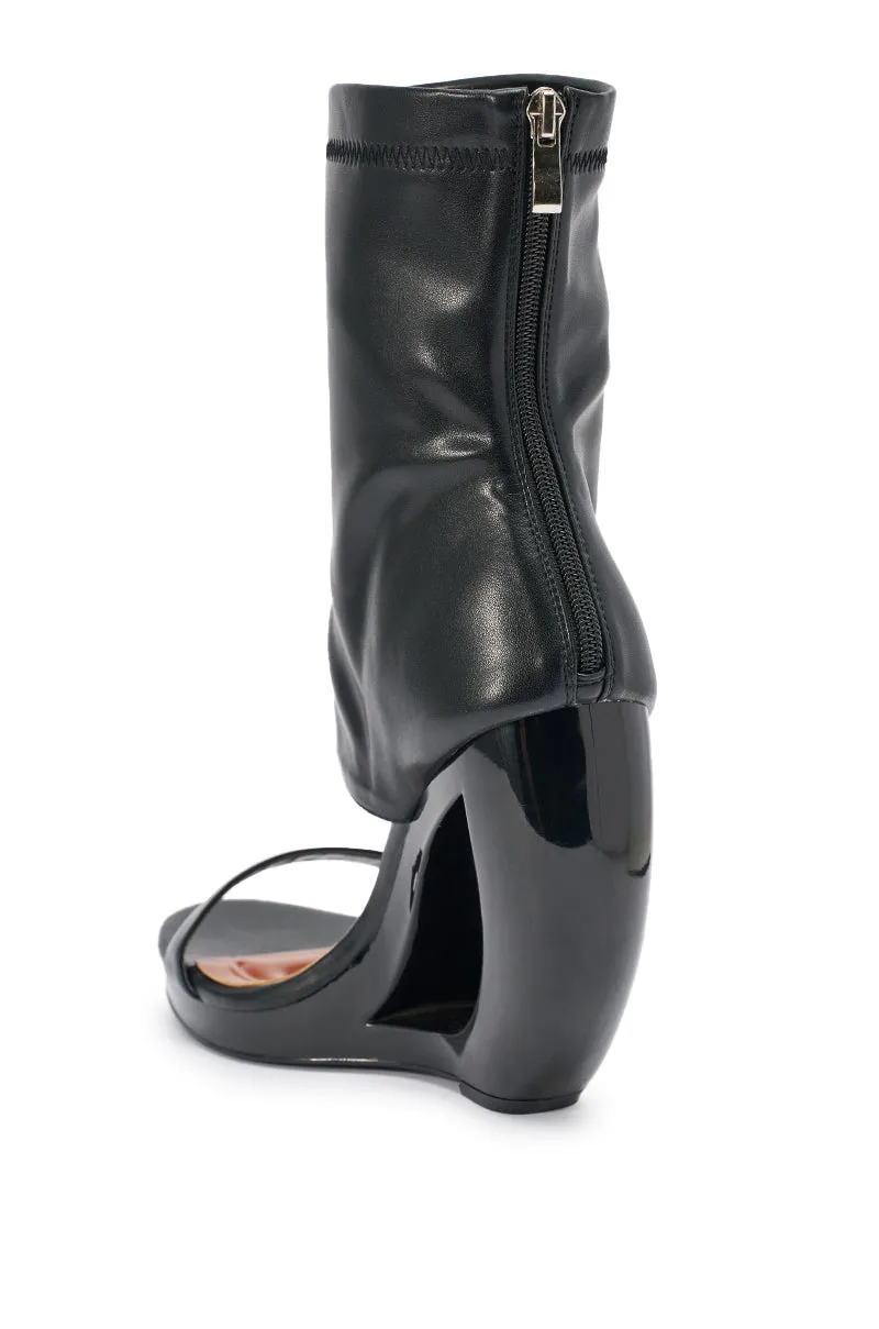AKIRA GOLD DUMISANI BLACK WEDGE OPEN TOE BOOTIE sold by AKIRA product image thumbnail 5