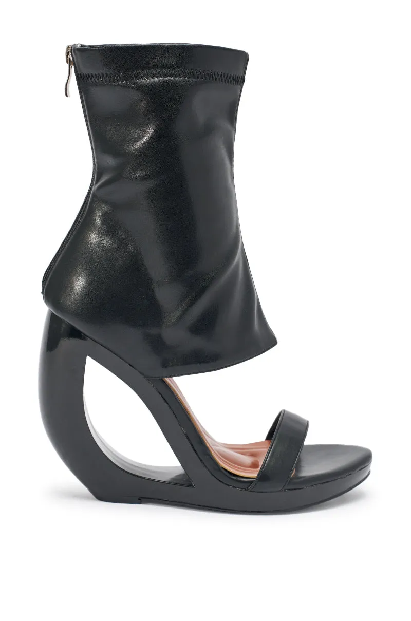 AKIRA GOLD DUMISANI BLACK WEDGE OPEN TOE BOOTIE sold by AKIRA product image thumbnail 3