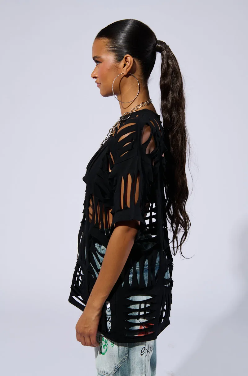 CUT HIM OFF SHORT SLEEVE DISTRESSED T-SHIRT IN BLACK sold by AKIRA product image thumbnail 3